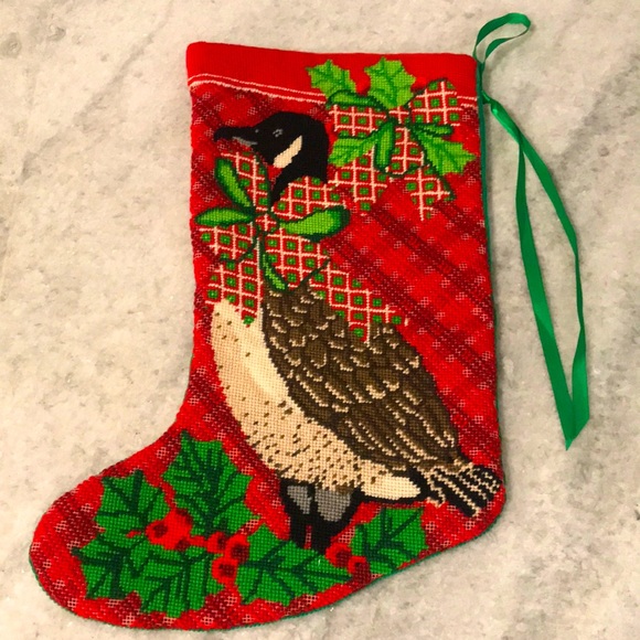 Something Special Other - Vintage Needlepoint Something Special Christmas Goose Stocking Corduroy Back